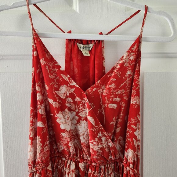 Lucky Brand Silk Red Floral Midi High Low Sun Dress Summer Dress - Size S - Picture 2 of 11